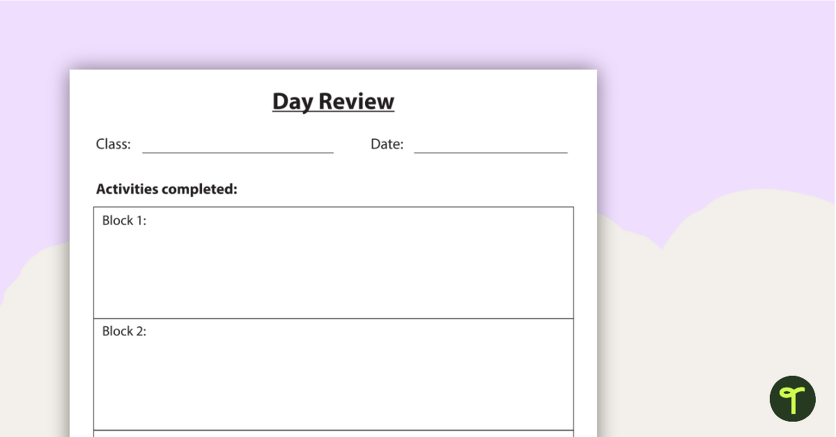 Substitute Day Review Form teaching resource