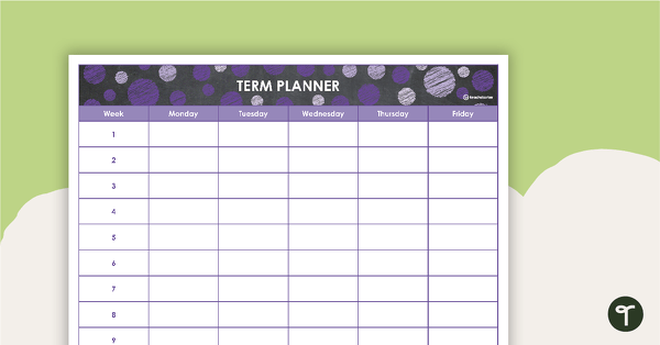 Go to Editable Purple Chalkboard Themed 9, 10, and 11-Week Term Planners teaching resource