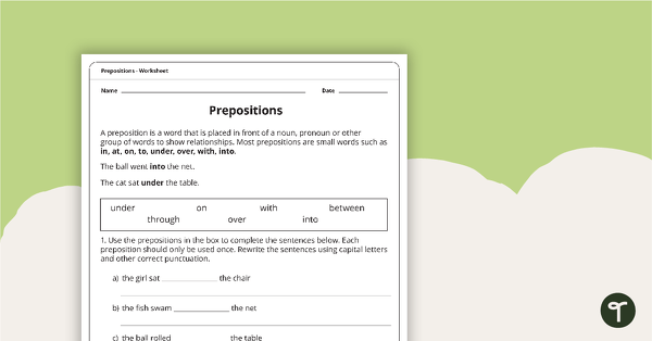 Go to Prepositions Worksheet teaching resource