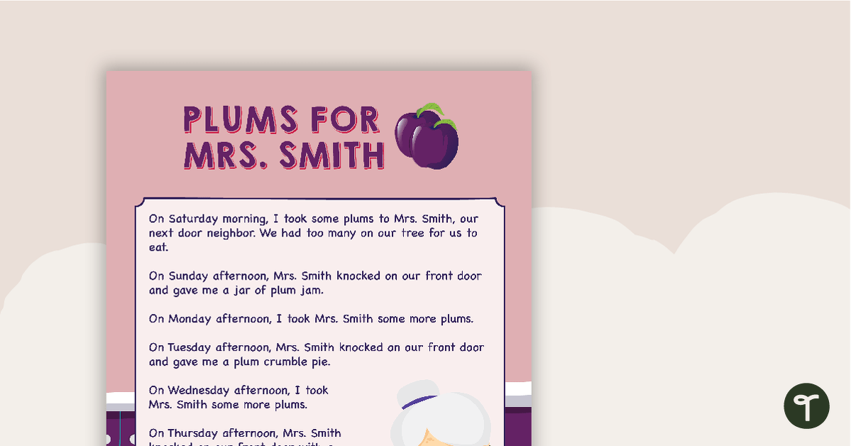 Comprehension - Plums For Mrs Smith teaching resource