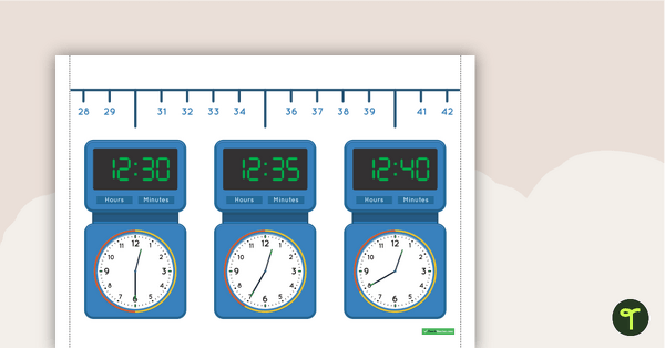 Time Number Line - 5-Minute Increments teaching resource