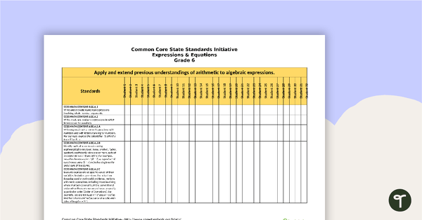 Common Core State Standards Progression Trackers - Grade 6 - Expressions & Equations teaching resource