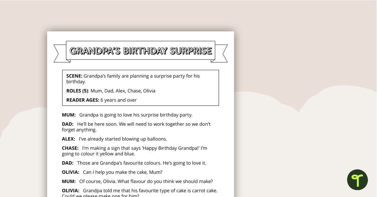 Readers' Theatre Script - Grandpa's Birthday Surprise teaching resource