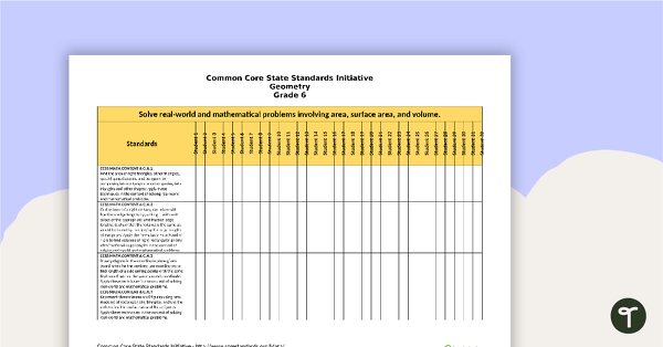 Common Core State Standards Progression Trackers - Grade 6 - Geometry teaching resource