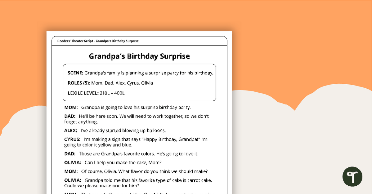 Readers' Theater Script - Grandpa's Birthday Surprise teaching resource