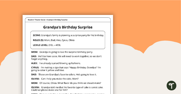 Preview image for Readers' Theater Script - Grandpa's Birthday Surprise - teaching resource