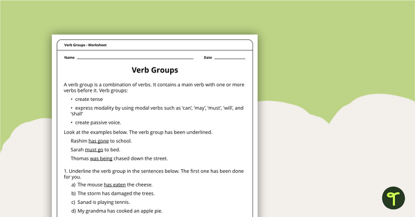 Go to Verb Groups Worksheet teaching resource