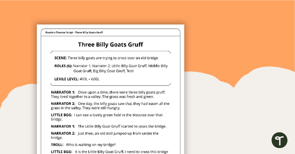 Go to Readers' Theater Script - Three Billy Goats Gruff teaching resource