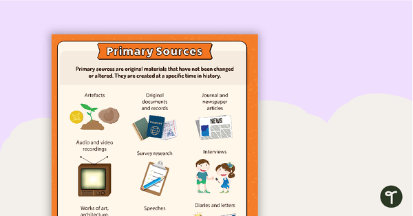 Go to Primary Sources - Firsthand Account Anchor Chart teaching resource