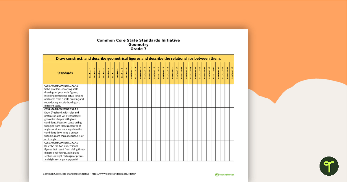 Common Core State Standards Progression Trackers - Grade 7 - Geometry teaching resource