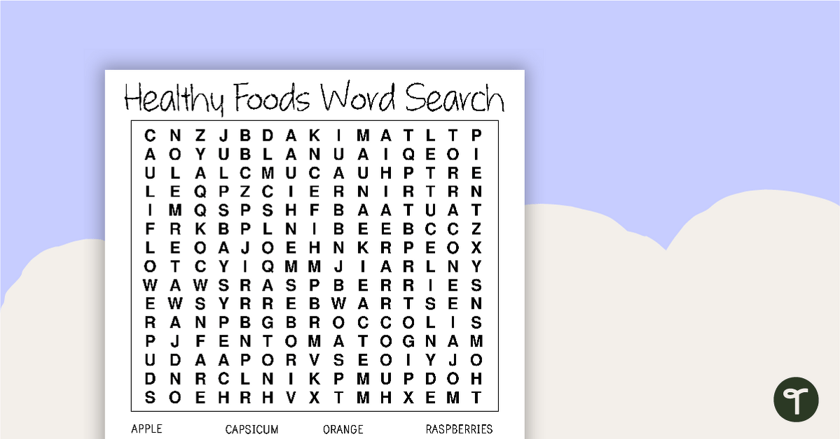 Healthy Foods Word Search Teach Starter