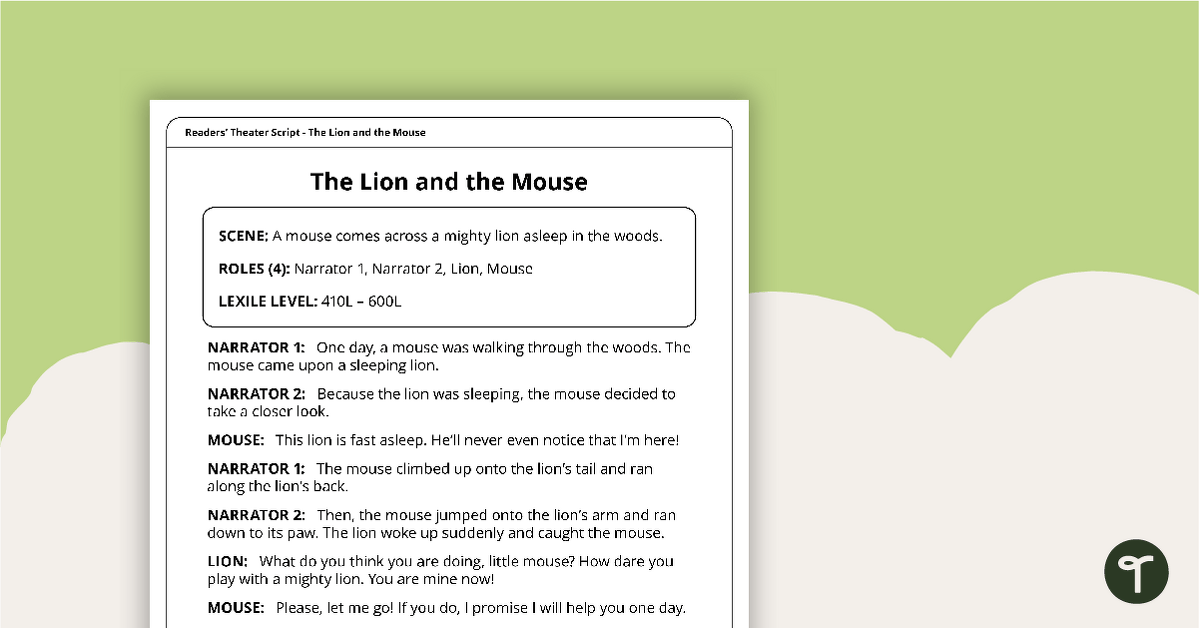Readers' Theater Script - The Lion and the Mouse teaching resource