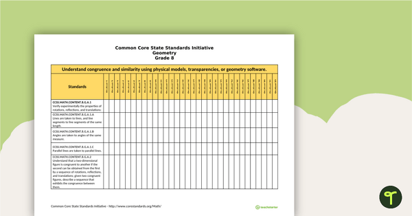 Common Core State Standards Progression Trackers - Grade 8 - Geometry teaching resource