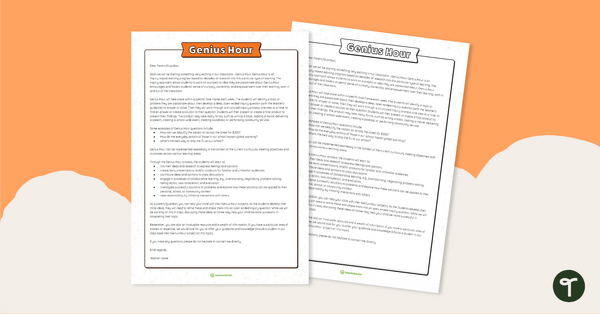Go to Genius Hour Parent Information Letter - Editable Template teaching resource