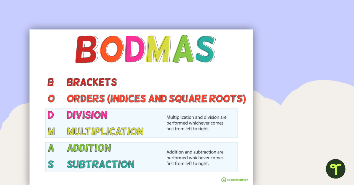BODMAS Classroom Poster teaching resource