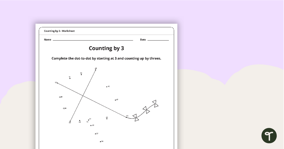 Dot-to-Dot Drawing - Counting by 3 - Kite teaching resource