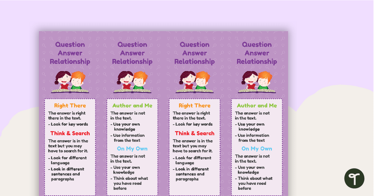 Question-Answer Relationship (QAR) Bookmarks teaching resource
