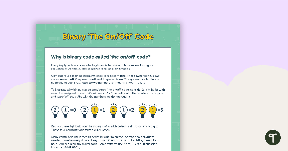 Binary 'The On/Off' Code - Information Sheet teaching resource