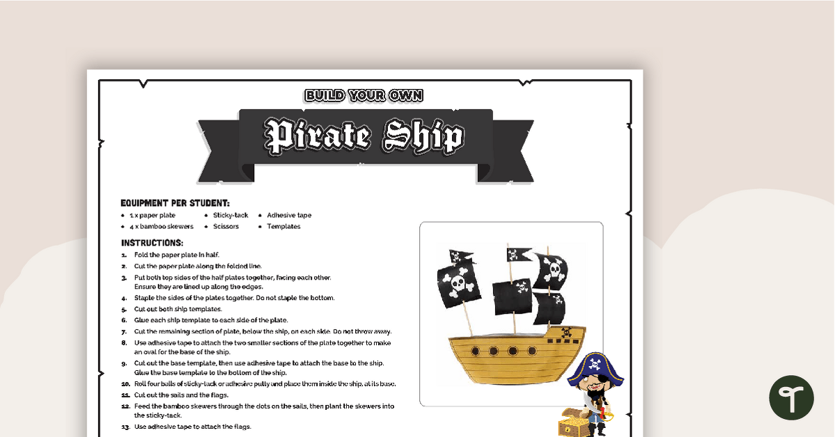 Pirate Ship Model Building Activity and Ship Template teaching resource