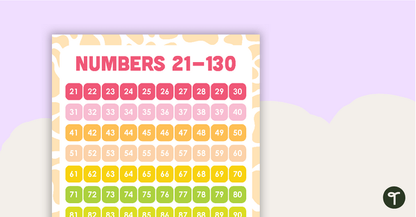 Preview image for Numbers 21 -130 Chart - teaching resource