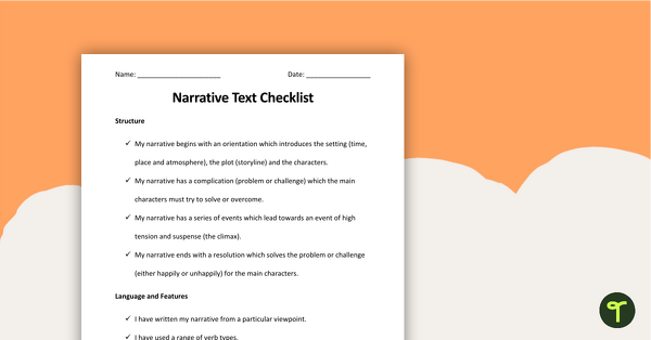 Image of Narrative Writing Checklist - Structure, Language and Features