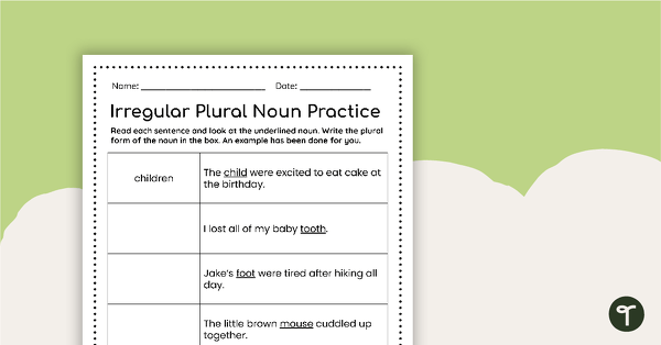 Irregular Plural Noun Practice Worksheet teaching resource