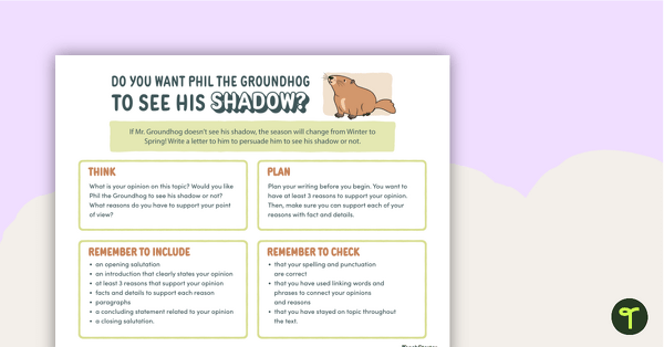 Go to Opinion Writing Activity - Dear Mr Groundhog teaching resource