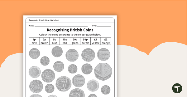 Recognising British Coins – Worksheet teaching resource