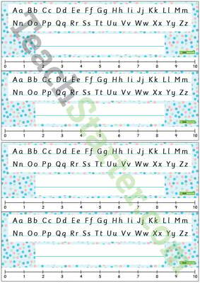 Desk Plate Alphabet and Number Line - Pastel Dots teaching resource