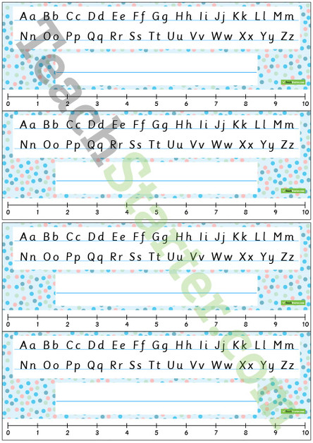 Desk Plate Alphabet and Number Line - Pastel Dots teaching resource
