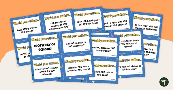 Go to Would You Rather...? Question Cards - 100 Days of School teaching resource