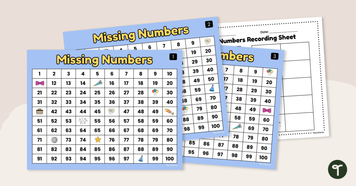 100 Chart with Missing Numbers teaching resource