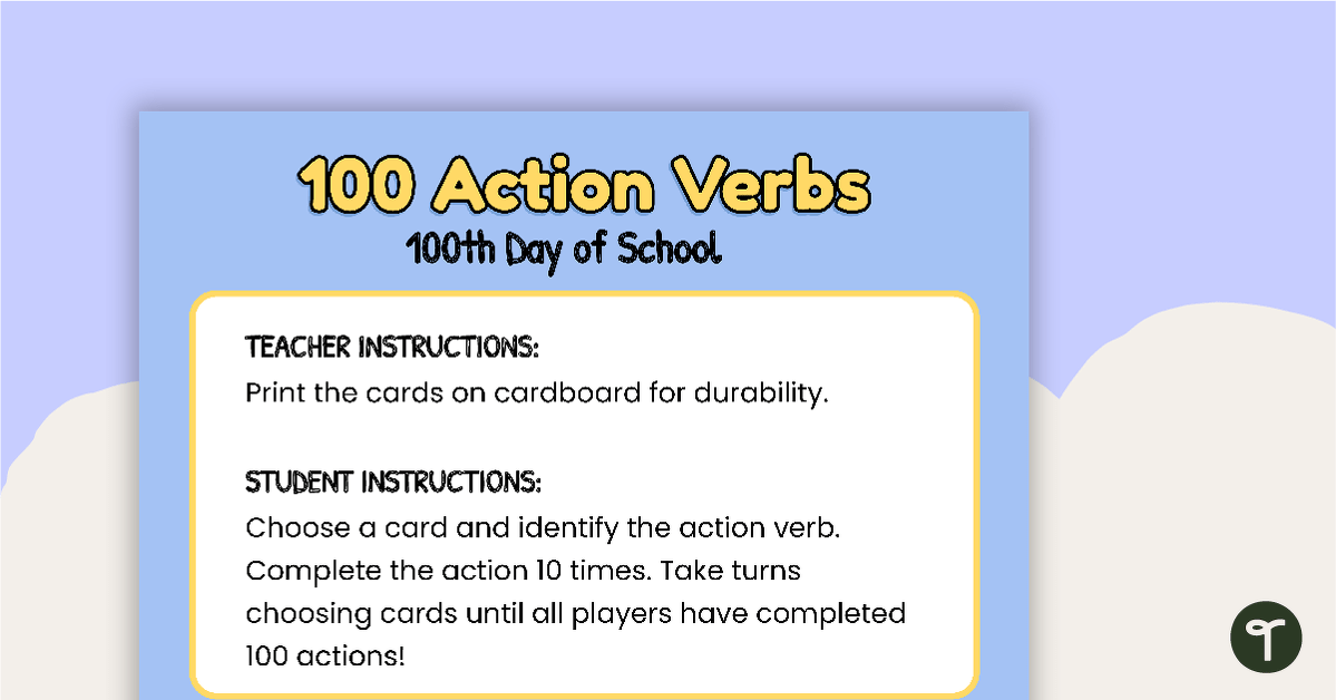 100 Action Verbs Activity teaching resource