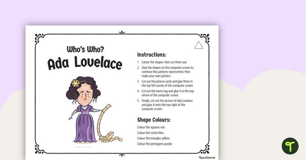 Image of Ada Lovelace - Cut and Paste Shapes and Patterns Activity