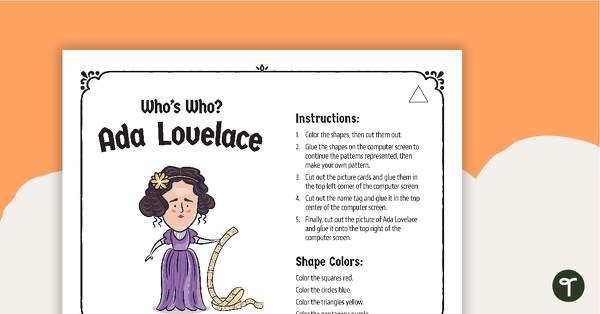 Image of Ada Lovelace - Cut and Paste Shapes and Patterns Activity