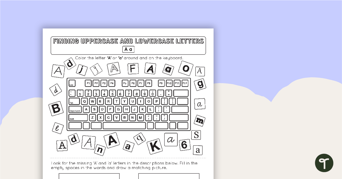 Recognizing Uppercase and Lowercase Letters on a Keyboard Worksheet teaching resource