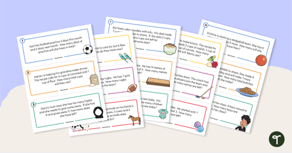 Preview image for Addition and Subtraction Word Problem Task Cards (Numbers 1-9) - teaching resource