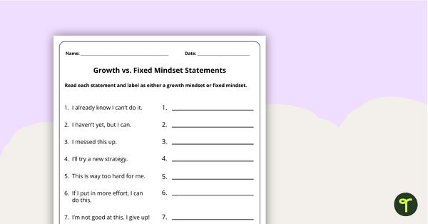 Go to Growth vs. Fixed Mindset Statements - Worksheet teaching resource