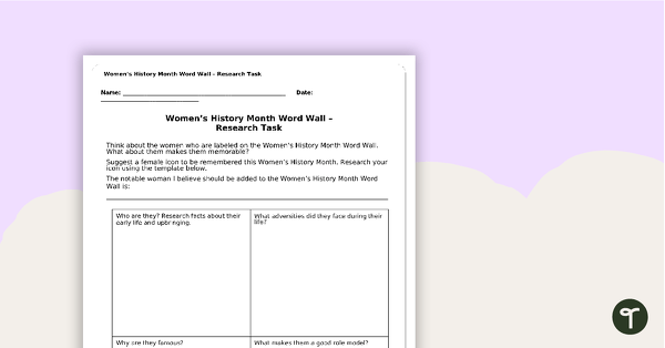 Image of Women's History Month Word Wall Research Task