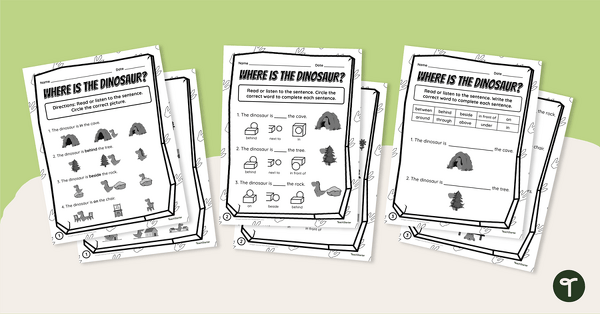 Go to Where is the Dinosaur? - Positional Words - Differentiated Worksheets teaching resource
