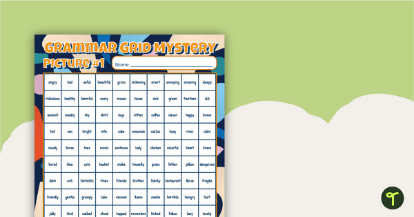 Preview image for Grammar Grid Mystery Picture Worksheet-Nouns, Verbs, Adjectives - teaching resource