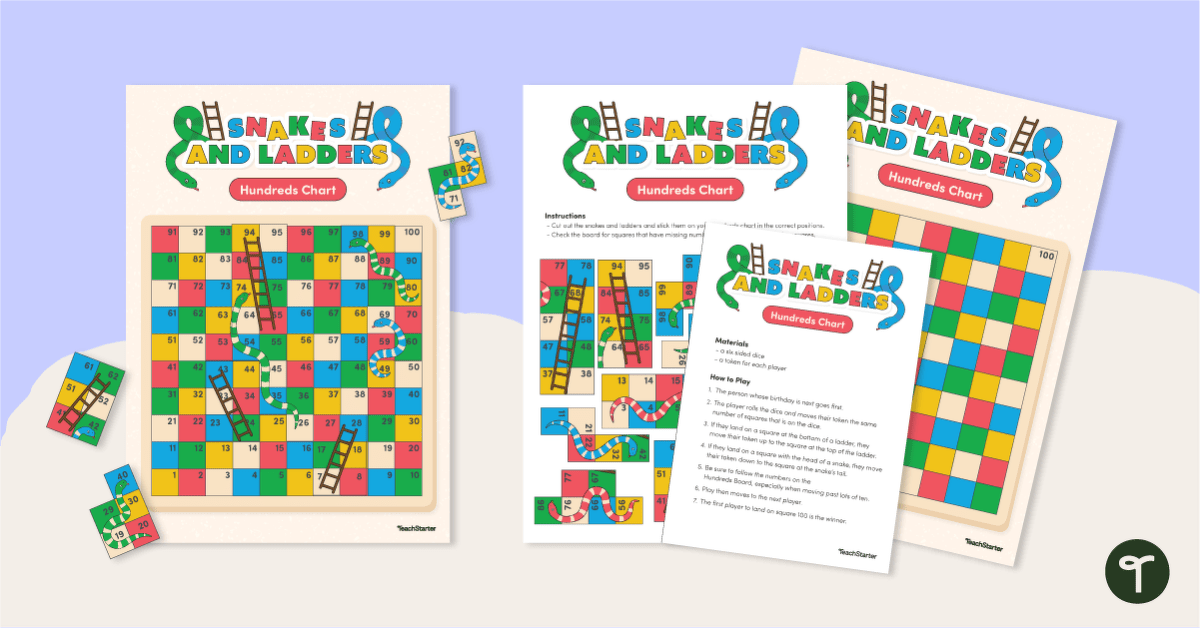 Snakes and Ladders Hundreds Chart Game teaching resource