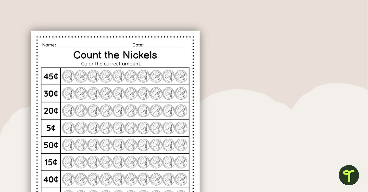 Count the Nickels Worksheet teaching resource