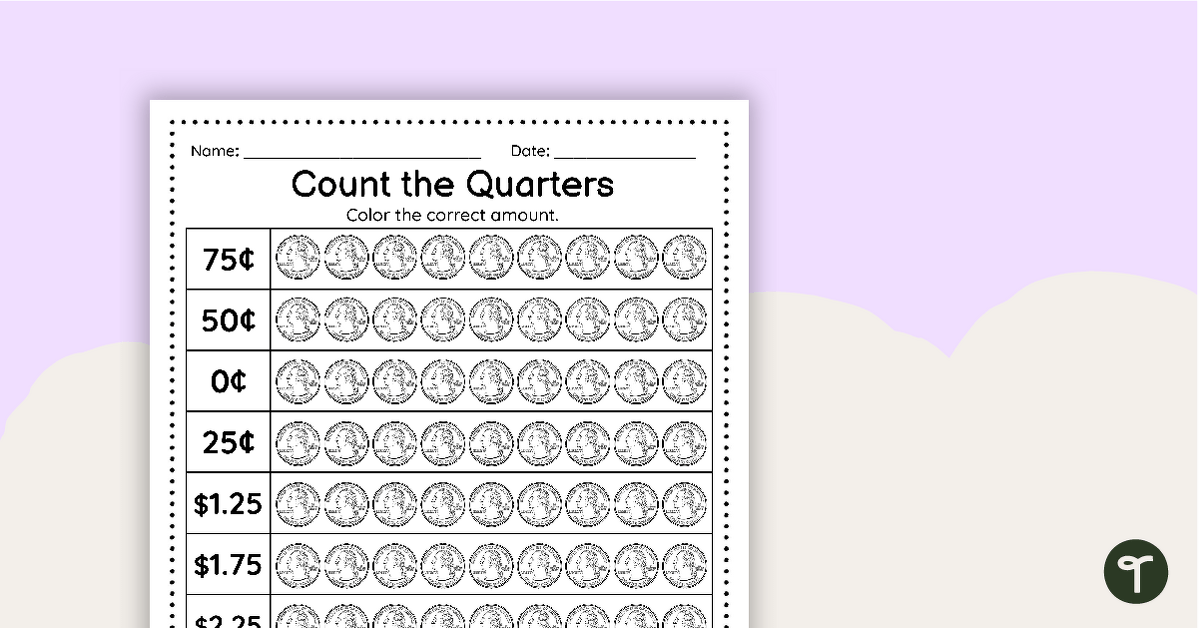 Count the Quarters - Worksheet teaching resource