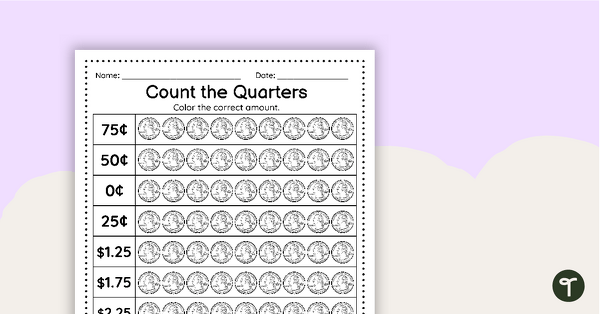 count the quarters worksheet teach starter