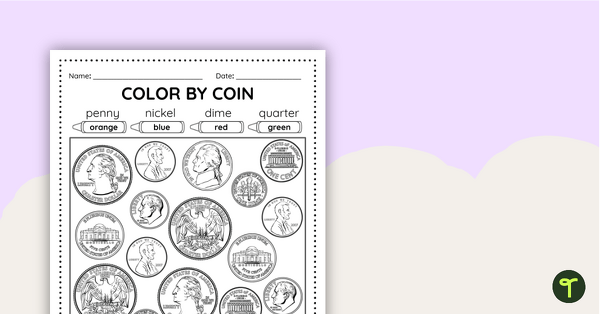 Image of Color by Coin - Coin Identification Worksheet