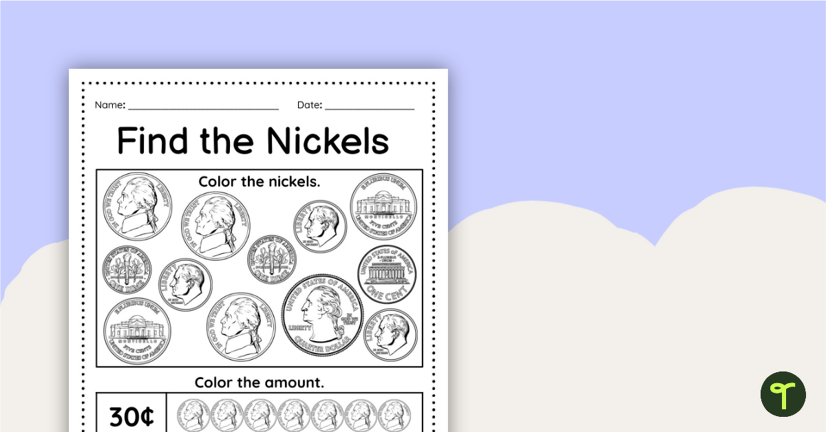 Find the Nickels - Worksheet teaching resource