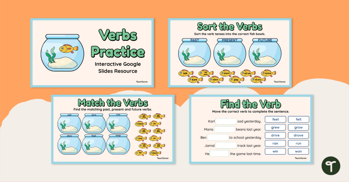 Google Slides Interactive- Past, Present, and Future Verbs Activity teaching resource