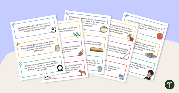 Preview image for Addition and Subtraction Word Problem Task Cards - (Numbers 1-9) - teaching resource
