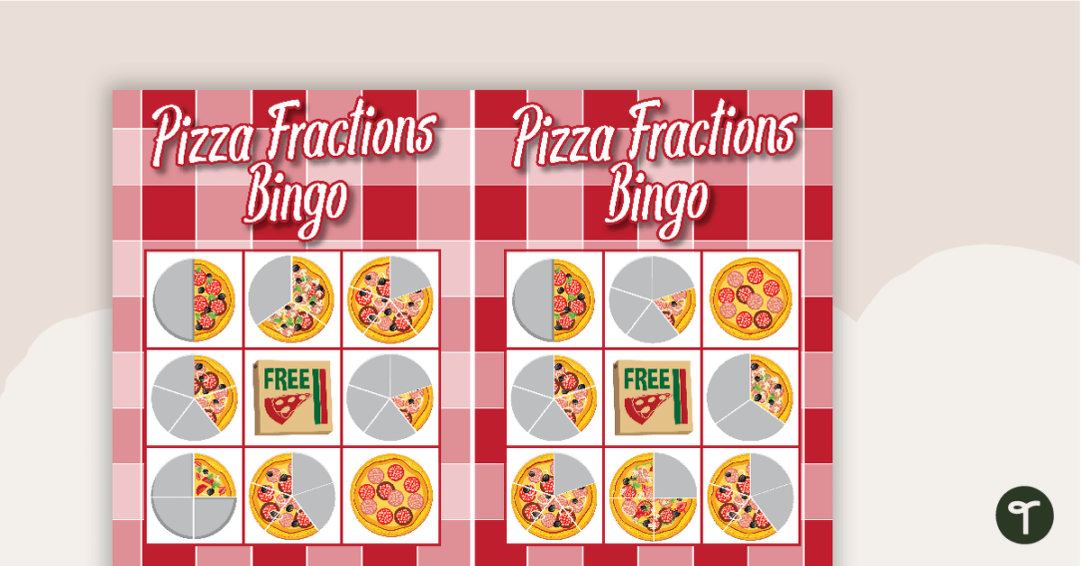 Pizza Fraction Bingo – 1/2, 1/3, 1/4, 1/5 teaching resource